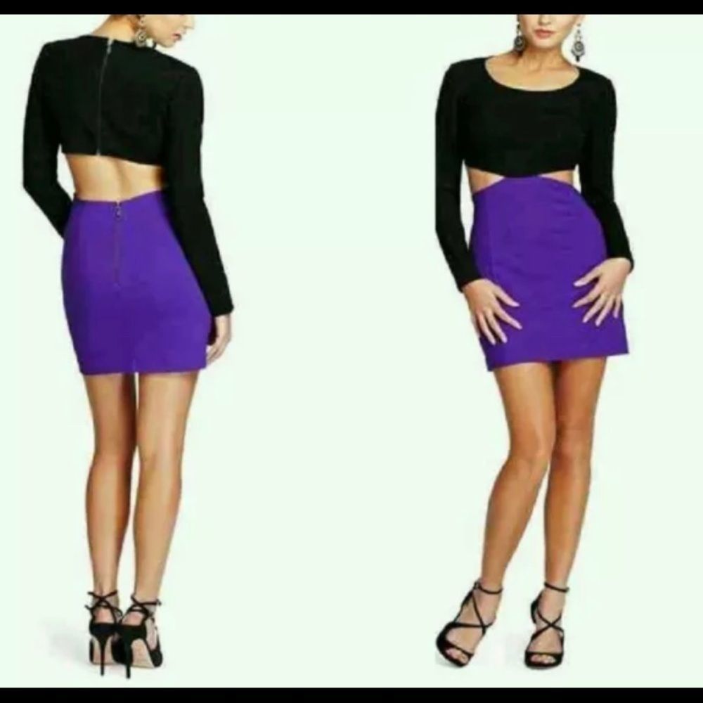 Guess By Marciano Litton Purple and Black Cut Out Dress Size Small Retro Look